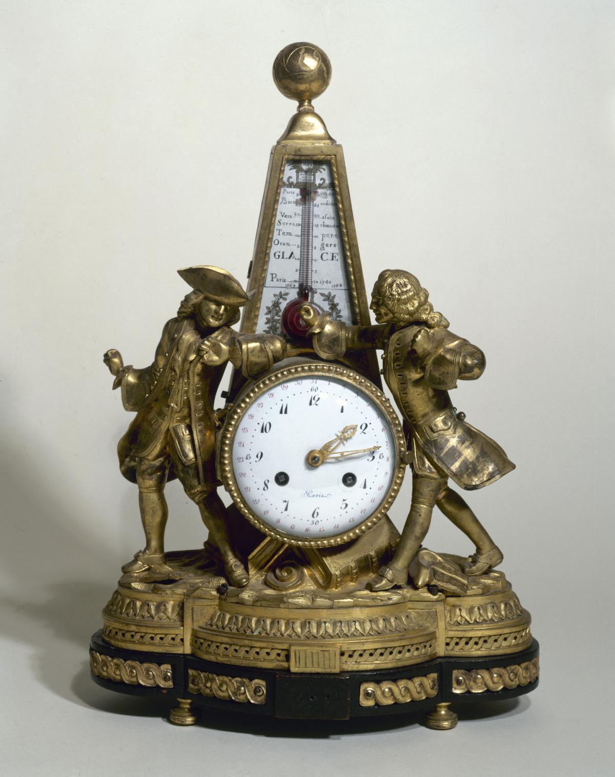 pendule à la dispute de Rousseau et Voltaire