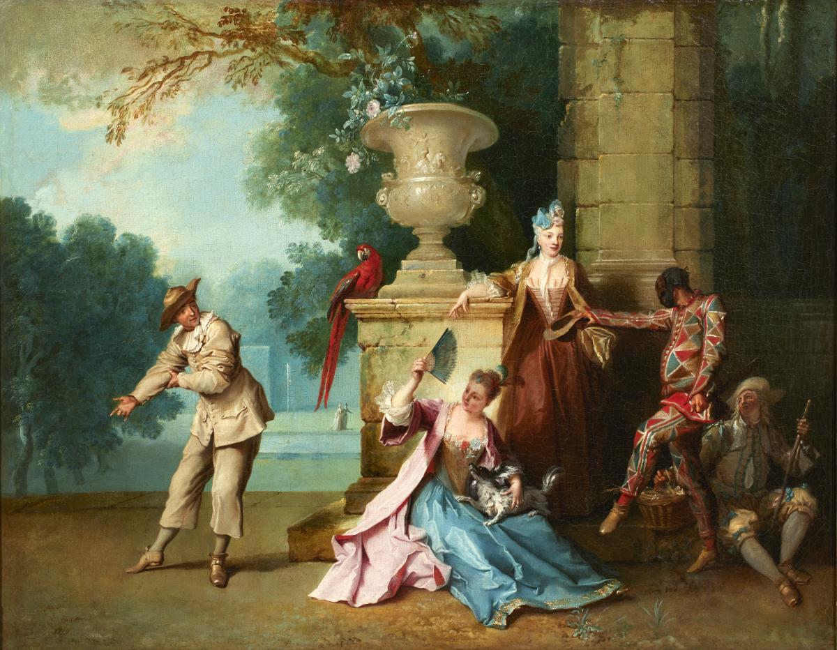 Jean-Baptiste Oudry, Comédiens italiens dans un paysage, 1719. Collection particulière