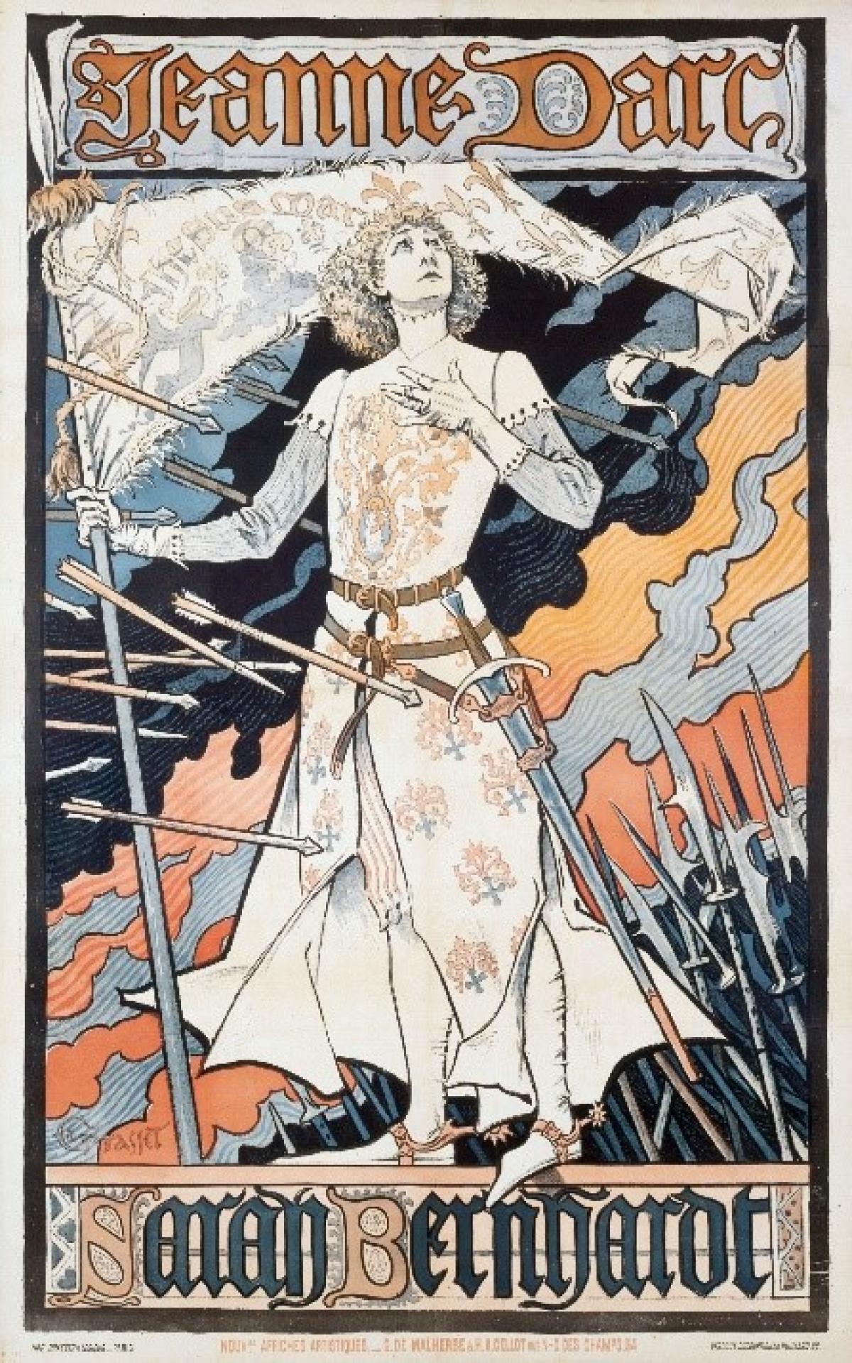 Eugène-Samuel Grasset (1845-1917), Jeanne Darc [sic]/ Sarah Bernhardt, Verdoux, Graveur, Imprimerie G. de Malherbe et Cie, imprimerie Draeger, Chromotypographie, 1889, n°AFF2344, CC0 Paris Musées / Musée Carnavalet – Histoire de Paris
